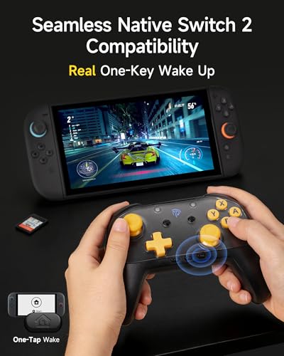 EasySMX S10 Lite Switch 2 Controller, Wireless Controller with One-Key Wake-Up, C Button, Turbo, 9-Axis Motion, Hall Effect Joysticks, 2 Back Buttons, HD Rumble, for Switch 2/Switch/PC/iOS/Android - color: black and yellow color-block