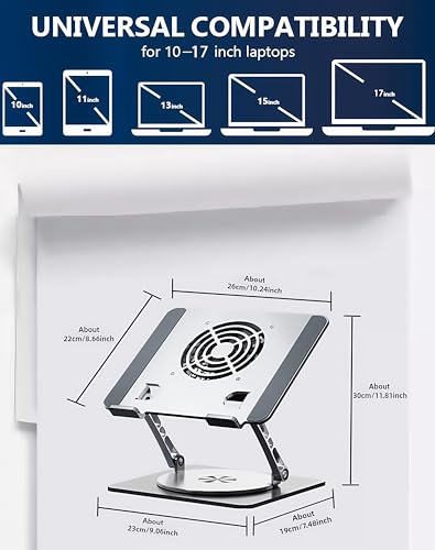 Laptop Stand with Cooling Fan，360°Rotatable Framework，Ergonomic Adjustable Riser for 10-17'' Gaming/Binge-Watching/Office Use - Silver - size: Extra Large