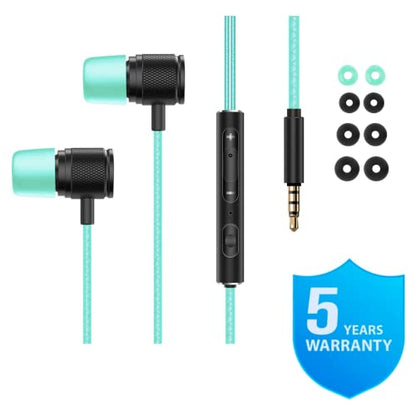 LUDOS Ultra Wired Earbuds in-Ear Headphones, 5 Years Warranty, Earphones with Mic, Noise Isolating Ear Buds, Memory Foam for iPhone, Samsung, School Students, Kids, Women, Small Ears - Turquoise - color: Turquoise, style: 3.5 mm