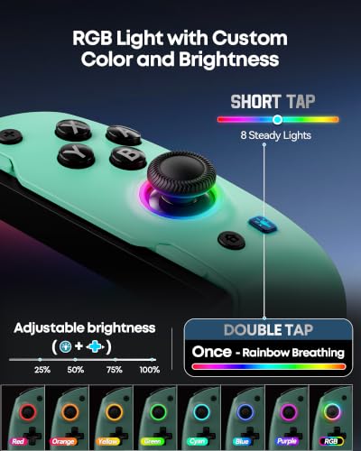 OIVO VGA DESIGN Switch Controller Handheld for 1/2/OLED, Ergonomic Grip Stretch Joypad for SW Console, Wireless Controller with TMR Joysticks, RGB Lighting, Turbo, 4 Macros & Card Slot - color: Green & Purple