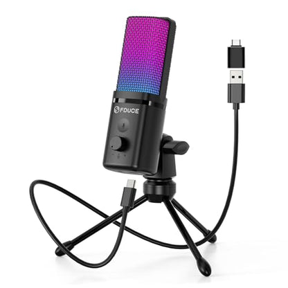 Gaming USB Microphone for PC,RGB Condenser Computer Mic with Tripod Stand,Quick Mute,Gain Control,Cardioid Mic for Streaming, Podcast, Twitch, YouTube, PC, Computer, PS5, (M160) - style: Mic with tripod