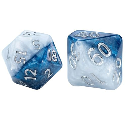 Gate Keeper Games and Dice: Halfsies Dice: Police Box - 7pc Set, Time Lord Blue & Doctor White, Pearlescent Swirl, 7 Resin Dice for Role Playing Games - style: Police Box