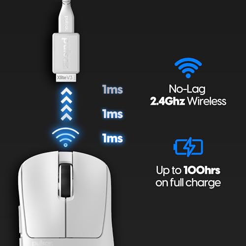 Pulsar Gaming Gears - Xlite v3 Medium Wireless Gaming Mouse, Ultra Lightweight 1.94 oz (55 g), Ergonomic, Optical Switches, PAW3395 Optical Sensor (Medium, Wireless, White) - color: White, size: Medium, style: Xlite V3