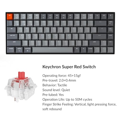 Keychron K2 75% Layout Bluetooth Mechanical Keyboard Super Red Switch/White LED Backlit/Anti Ghosting/N-Key Rollover/84 Key USB C Wired Computer Keyboard for Mac Windows-Version 2 - color: Red Switch