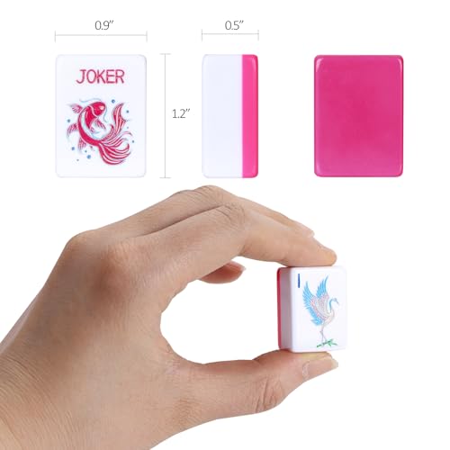 TIASUSAN American Mahjong Tile Set with160 Engraved Mahjong Tiles(1.2"), Mahjong Set with Pink Mahjong Bag, Racks and Accessories. - style: Magenta (With Racks)