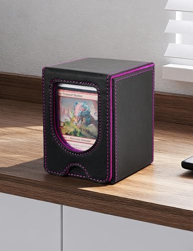 MTG Commander Deck Box, MTG Card Box with See-Through Window, Magnetic Closure Holds 100+ Double-Sleeved Cards TCG Cards(Black&Purple) - color: Black&Purple