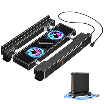 CABTE Computer Tower Stand with Charging Station and Cooling System | Adjustable Mobile CPU Holder with 4 Rolling Casters, Under Desk CPU Bracket PC Floor Cart PC Riser for Office, Home - color: Socket with Fan