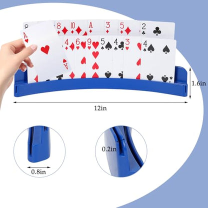 2 Packs of Double-Layer Card Holders，Playing Card Holder for Kids Adults Hands Free Card Holder for Family Card Game Nights Poker Parties - color: Blue-black(2pack)