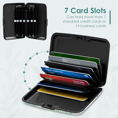 Credit Card Holder, RFID Blocking Aluminum Hard Case, Slim Mini Business Metal Wallet for Women Men, Green Plant Leaves - color: Green Plant Leaves
