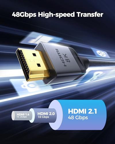 Silkland Certified HDMI 2.1 Cable Ultra High Speed 48Gbps Braided HDR 6.6FT | 4K@240Hz 144Hz 120Hz, 8K@60Hz, 1440P, HDR10+, eARC, HDCP 2.3, Dolby Atmos, DTS:X, Xbox, PS5, PS4, Roku TV, Monitor, PC TV - color: Grey, size: 6.6 Feet, style: 1-Pack
