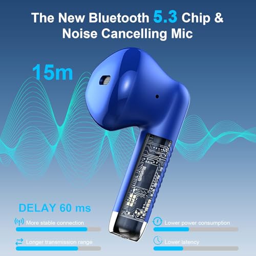 Wireless Earbuds, Bluetooth 5.4 Earbuds Stereo Bass, Bluetooth Headphones in Ear Noise Cancelling Mic, Earphones IP7 Waterproof Sports, 32H Playtime USB C Charging Case Blue Ear Buds for Android iOS - color: Glossy Blue