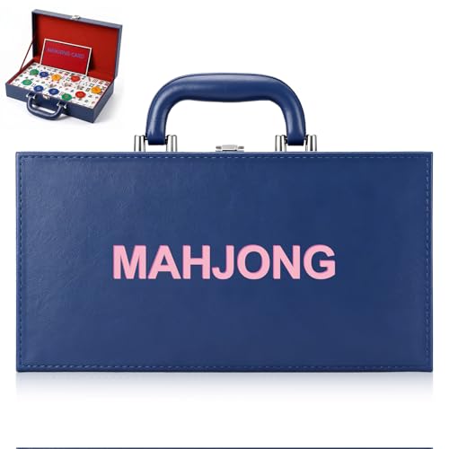 Empty Mahjong Case 12.7" x 6.7" x 3.1" Mah Jong Tile Protective Box (Mahj Case Only) Rectangle Storage for 1.2" Tile Portable Mahjong Holder Box for Game Party Travel Gathering(Blue) - color: Blue