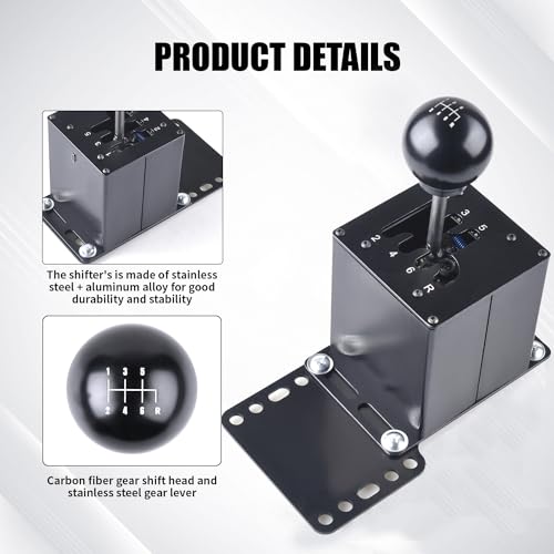 CNRAQR PC USB Racing Game Simulator Shifter with Desk/Chair Mount Bracket Plate Compatible with LO GITECH G29 G27 G25 G920,T300RS/GT 6+R - color: 6R+Plate