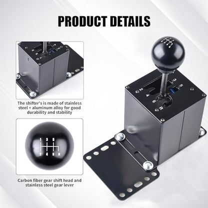 CNRAQR PC USB Racing Game Simulator Shifter with Desk/Chair Mount Bracket Plate Compatible with LO GITECH G29 G27 G25 G920,T300RS/GT 6+R - color: 6R+Plate