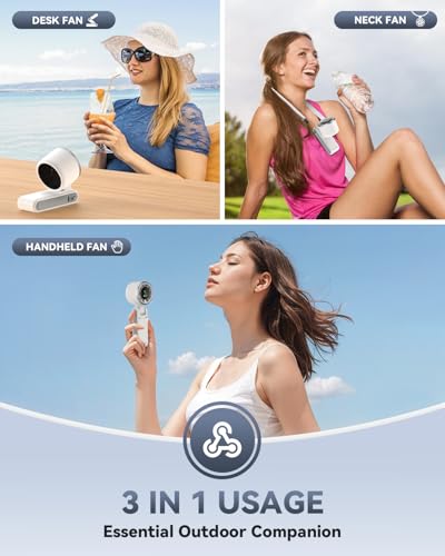 PlayHot Portable Handheld Turbo Fan, Travel Essentials, Gifts for Women/Men | 5-Speed, Up to 12H, 10m/s Airflow, USB-C Rechargeable, LED Display, 3-in-1 Foldable Personal Fan for Cruise, Beach, Vacation - color: White