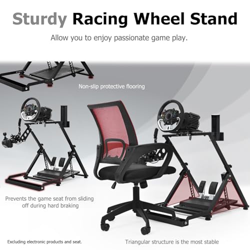 Marada Steering Wheel Stand with Seat Slot Cup Holder Fit for Logitech G923 | G27 G29 G920, for Thrustmaster T248 T300RS, for Moza R5 Adjustable Foldable Racing Stand, without Wheel Pedal Handbrake