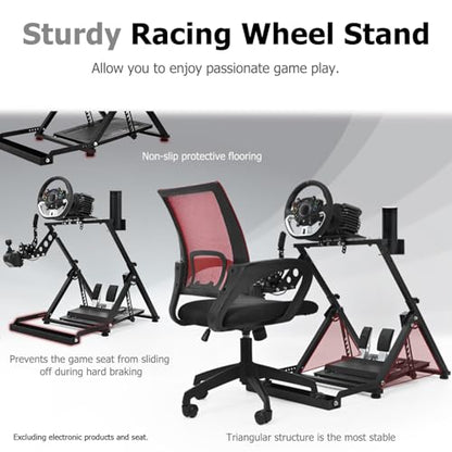 Marada Steering Wheel Stand with Seat Slot Cup Holder Fit for Logitech G923 | G27 G29 G920, for Thrustmaster T248 T300RS, for Moza R5 Adjustable Foldable Racing Stand, without Wheel Pedal Handbrake