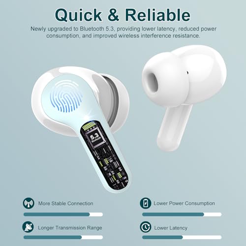 Wireless Earbuds, Bluetooth 5.4 Headphones HiFi Stereo, Bluetooth Earbuds with ENC Noise Cancelling Mic, IP7 Waterproof in Ear Earphones, 48H, LED Display Ear buds for Pad Workout Sports, Azure - color: Azure