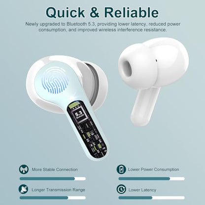 Wireless Earbuds, Bluetooth 5.4 Headphones HiFi Stereo, Bluetooth Earbuds with ENC Noise Cancelling Mic, IP7 Waterproof in Ear Earphones, 48H, LED Display Ear buds for Pad Workout Sports, Azure - color: Azure