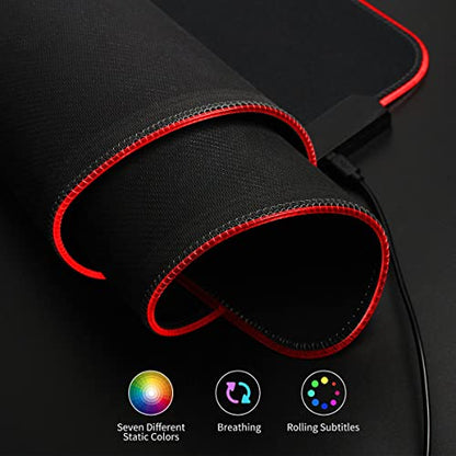 Qisan RGB Large Gaming Mouse Pad with Nonslip Base-31.5 x 11.8 Inch | Soft LED Extended Mousepad Keyboard Pad Desk Pad with Anti-Slip Rubber Base | Large Desk Mat for Keyboard and Mouse-RGB - color: Black | RGB