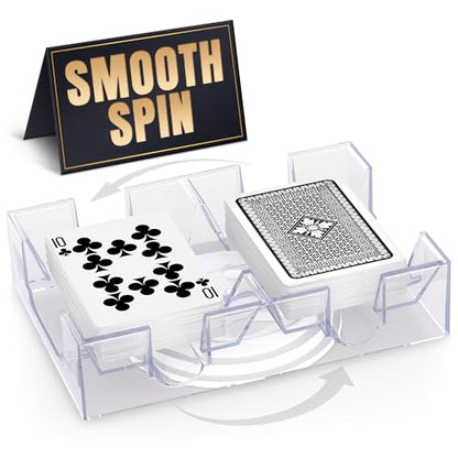 BURIUS 2 Deck Card Holders for Playing Cards, Revolving 360, 7.2 x 4.9 In | Canasta Card Tray for Adults, Organizes Multiple Decks, Lightweight Durable Plastic, a Smooth Swivel Base, for Poker Nights
