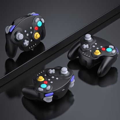 2.4 GHz Wireless GameCube Controller for Switch 1 & 2, NGC Console, Black | Compatible with Switch Online, Windows PC, macOS (Built-in Vibration) (Rechargeable) (Analog Triggers / Stick) - color: Black
