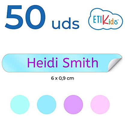 50 Personalized Adhesive Labels to Mark Objects 2.3 x 0.4 in. Waterproof Stickers to Mark School Supplies, Books, kindergartens Goods, Summer Camps, Children's Toys, etc. - color: Fantasy