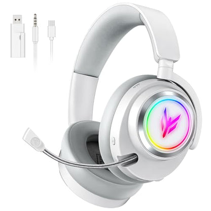 Wireless Gaming Headset with RGB Lights & 3 Audio Modes for PS5 PS4 PC | 100H Battery, 2.4GHz USB/Type-C & Bluetooth 5.4, 7.1 Surround Sound, Noise Cancelling Mic for Switch Mac