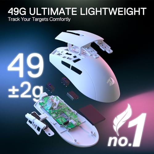Redragon M916 PRO 3-Mode Wireless Gaming Mouse, 55G Ultra-Light 26K DPI Mouse w/Ergonomic Natural Grip Build, Full Programmable Buttons, Software Supports DIY Keybinds & DPI - color: White, style: 1K Hz
