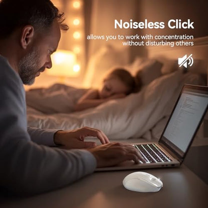 TECKNET Rechargeable Jiggler Wireless Mouse, Dual-Mode Connectivity, White | Silent USB A & Bluetooth Mouse, 6 Adjustable DPI, 6 Buttons, Ergonomic Design, Long Battery Life, Multi-Device Compatibility - color: White