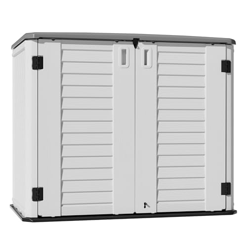 Mrosaa Outdoor Patio Storage Shed,Waterproof Horizontal Outdoor Storage Cabinet for Garbage Cans,Tools and Lawnmower Lockable(34 Cu.ft-Warm-White) - color: Ivory White-26Cu.ft