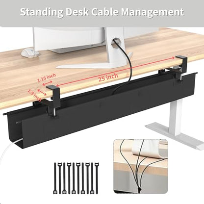 No Drill Under Desk Cable Management Tray, 47.5” Fabric Clamp Mount Cord Organizer for Table, Heavy Duty Wire Management for Office Home, Black - size: 48 inch