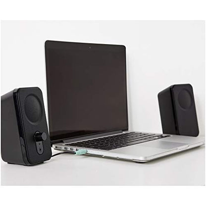 Amazon Basics AC-Powered Computer Speakers for Desktop or Laptop PC with Volume Control,Headphone Jack,Black (US Version),(Pack of 8) - size: 8-Pack, style: AC