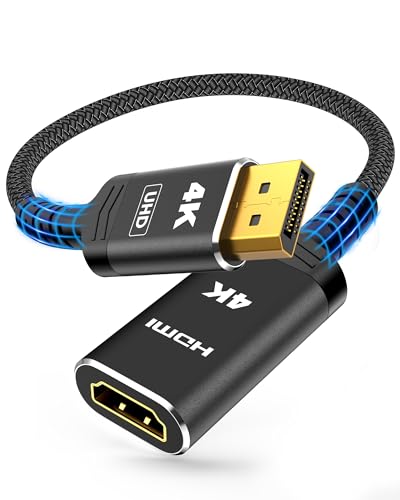 Highwings 4K DisplayPort to HDMI Adapter, Uni-Directional DP to HDMI Adapter Converter Cable Male to Female, HDMI Abapter Compatible with Laptop Desktop HDTV Monitor Projector, Black, Passive | Uni-Directional DP 1.2 Computer to HDMI 2.0 Screen, Display P