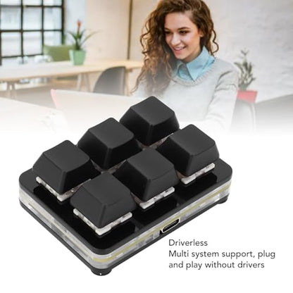 XUMIUZIY 6 Key Gaming Keyboard, USB Mini Keyboard with Programmable Macro, RGB Mechanical Keyboard, 6 Keys One Handed USB PC Keypad for Game Office (Black) - color: Black