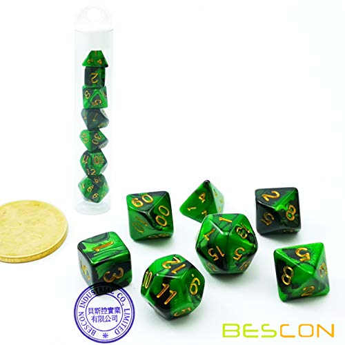 Bescon Mini Two Tone Polyhedral RPG Dice Set Marsh Land, 10MM Small Dice Set D4-D20 - color: Marsh Land