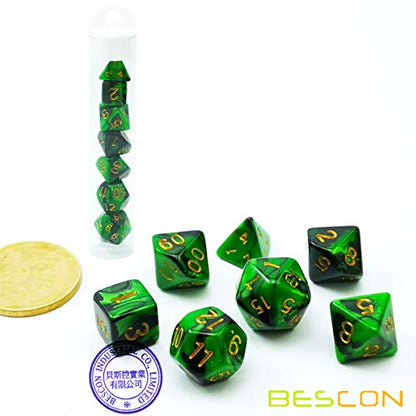 Bescon Mini Two Tone Polyhedral RPG Dice Set Marsh Land, 10MM Small Dice Set D4-D20 - color: Marsh Land