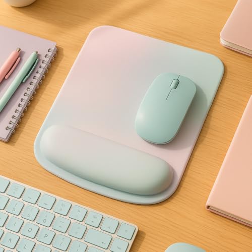 Ergonomic Memory Foam Mouse Pad with Wrist Support, Orange, Ultra-Smooth Surface, Anti-Slip Base (Mint Pastel, Medium) - color: Mint Pastel