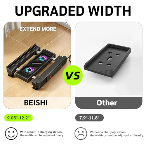 CABTE Computer Tower Stand with Charging Station and Cooling System | Adjustable Mobile CPU Holder with 4 Rolling Casters, Under Desk CPU Bracket PC Floor Cart PC Riser for Office, Home - color: Socket with Fan