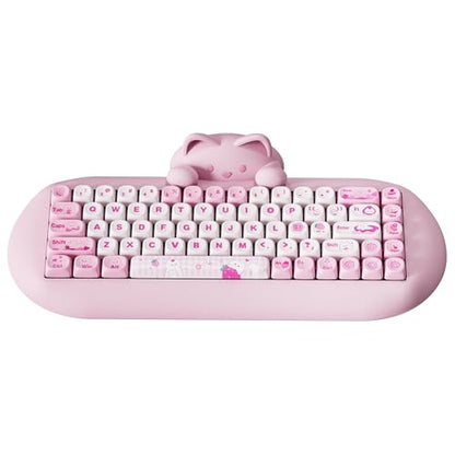YUNZII C68 Silicone Cute Cat Mechanical Keyboard (Pink, Cocoa Cream Switch) | Wireless Triple Mode BT5.0/2.4G/Wired, RGB Backlit NKRO, Cute Cat Silicone Ergonomic Design for Win/Mac - color: Pink, size: Cocoa Cream V2 Switch
