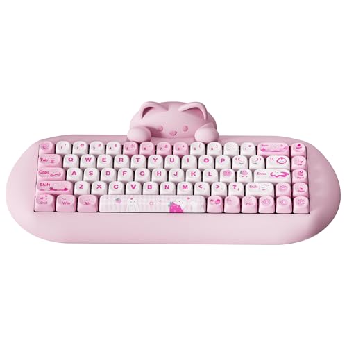 YUNZII C68 Silicone Cute Cat Mechanical Keyboard (Pink, Cocoa Cream Switch) | Wireless Triple Mode BT5.0/2.4G/Wired, RGB Backlit NKRO, Cute Cat Silicone Ergonomic Design for Win/Mac - color: Pink, size: Cocoa Cream V2 Switch