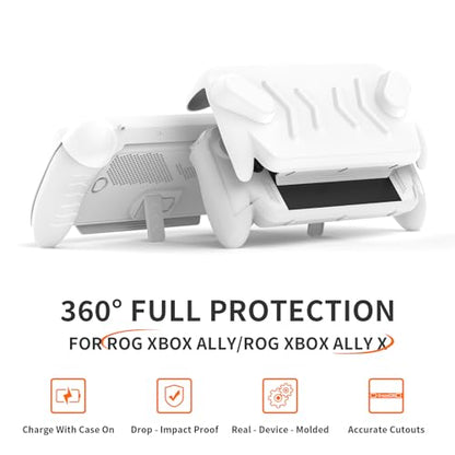 JYGamhanbil Protective Case Set for ASUS ROG Xbox Ally X Gaming Handheld Console(2025),ROG Xbox Ally Portable Case Cover with Detachable Front Shell,Kickstand Back Case and Strap,White - color: White
