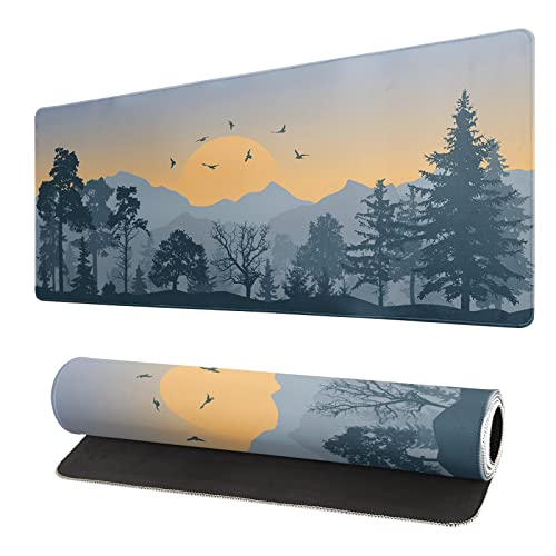 Mountain Gaming Mouse Pad 31.5x11.8 Inch Forest Large Mousepad Extended Grey Mousepad Gaming Non-Slip Rubber Base Stitched Edges Keyboard Mouse Mat Desk Pad for Office Home and Game - color: Mountain 2
