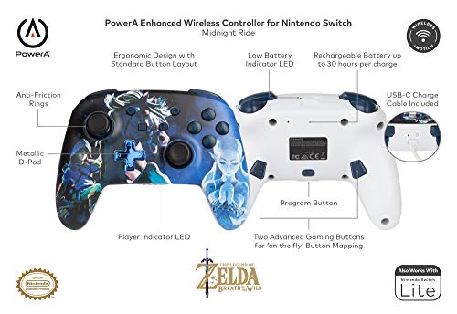 PowerA Enhanced Wireless Controller for Nintendo Switch/Switch 2 / Switch Lite/OLED Model - Legend of Zelda, Midnight Ride - Gamepad, game controller, Officially Licensed - color: Zelda Midnight Ride