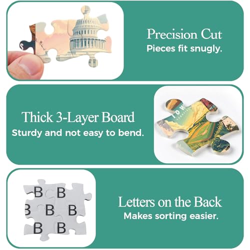 50 States & Washington, D.C. Jigsaw Puzzles for Adults 1000 Pieces, United States 1000 Piece Puzzle, Travel Poster Design of Family Puzzle,challenging Puzzle,USA States Puzzle