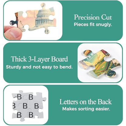 50 States & Washington, D.C. Jigsaw Puzzles for Adults 1000 Pieces, United States 1000 Piece Puzzle, Travel Poster Design of Family Puzzle,challenging Puzzle,USA States Puzzle