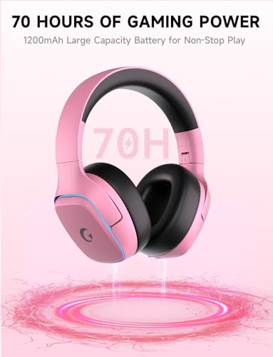 Gvyugke 2.4GHz Wireless Gaming Headsets for PS5, PS4, PC, Switch - Bluetooth 5.3 Gaming Headphones with Noise Canceling Mic, 7.1 Surround Sound, 70H Battery, Blue Lighting - Blush Pink - color: Blush Pink