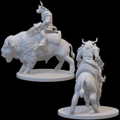 Minotaur Miniatures for DND Pathfinder RPG Unpainted Resin 28mm-32mm 3D Printed (Minotaur Fighter on Buffalo Mount - Large)
