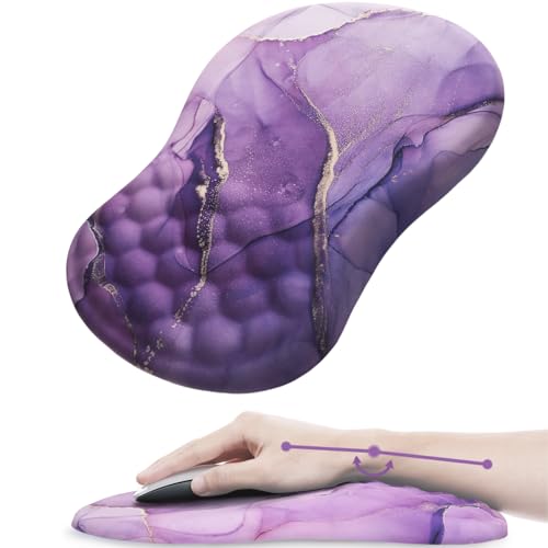 Ergonomic Mouse Pad Wrist Rest, 15° Memory Foam, Non-Slip PU Base | Mouse Pad15° Ergonomic Tilt, 100% Memory Foam, Smooth Lycra Surface, for Office & Gaming, Pain Relief Wrist Support, Purple - color: Amethyst Purple Marble