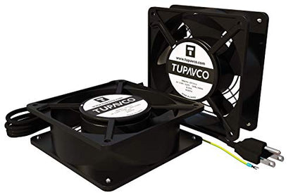 Network Cabinet Fan (2pc Kit) Pair of 120mm 4in Fans 110V - Tupavco TP1511 | Dual fan kit for 19in network cabinets - easy rackmount muffin fan for high performance cooling at 110CFM, 120mm/4in size